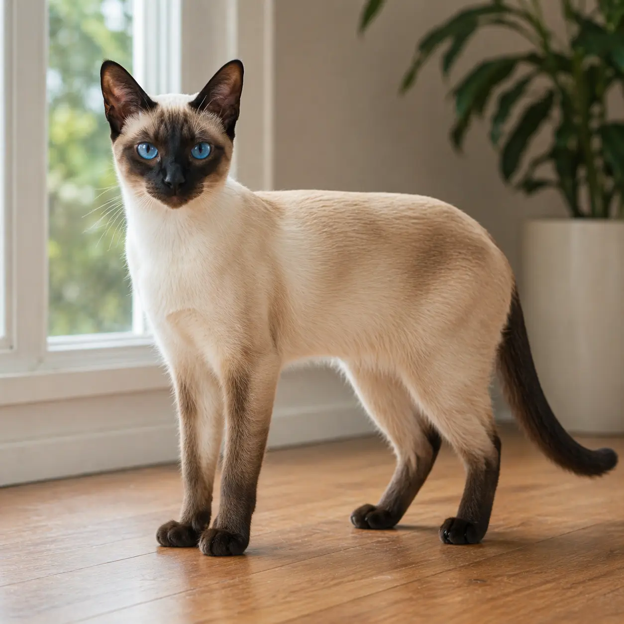 Siamese cat with wedge-shaped head and lean foreign body type